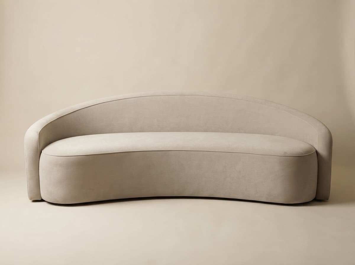 Velvet Curved Sofa — Taupe short-nap velvet